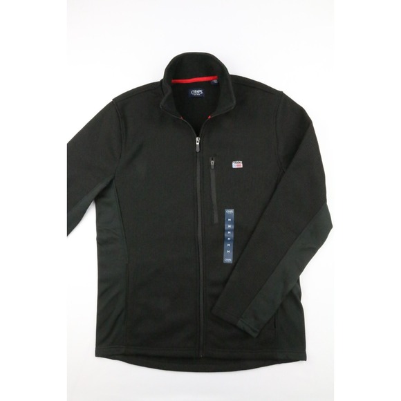 Chaps Other - Chaps Mens Black Textured Knit Softshell Full Zip Jacket Size M Embroidered Flag